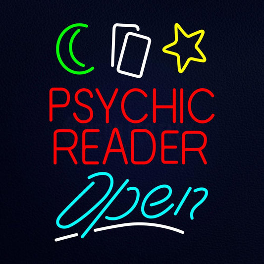 Red Psychic Reader Turquoise Open Block Blue Border Neon Flex Sign