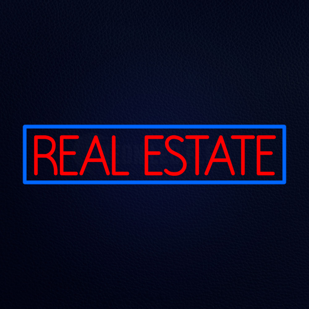 Custom Real Estate Blue Border Neon Sign