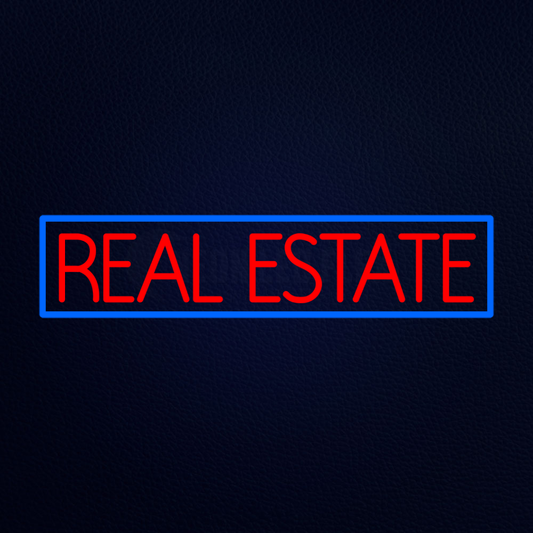 Custom Real Estate Blue Border Neon Sign