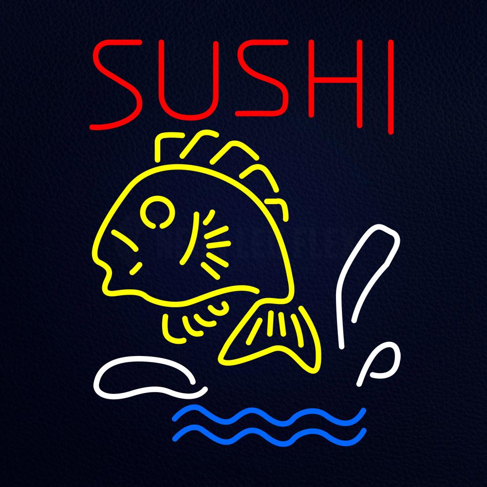 Red Sushi With Fish Logo Below Neon Flex Sign