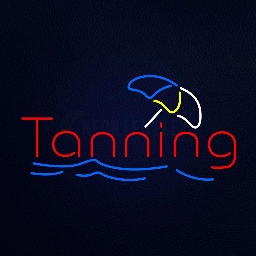 Red Tanning Blue Waves With Umbrella Logo Neon Flex Sign