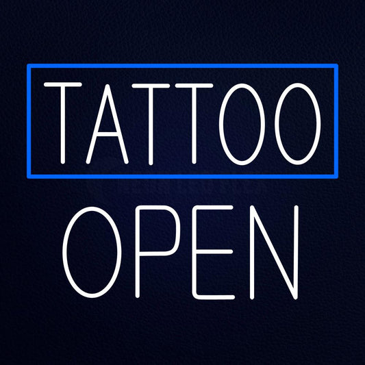 Red Tattoo Blue Border Block Open Neon Flex Sign