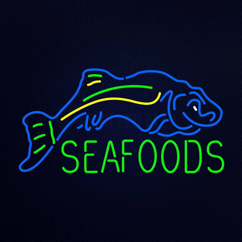 Seafoods With Fish Logo Neon Flex Sign