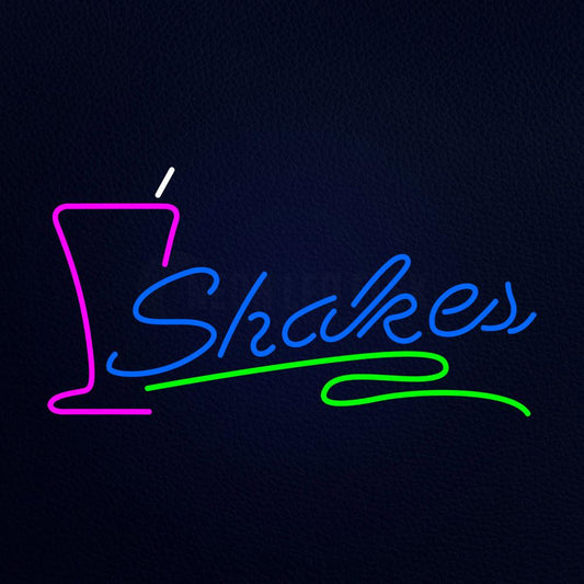 Shakes Blue Text and Glass Logo Neon Flex Sign