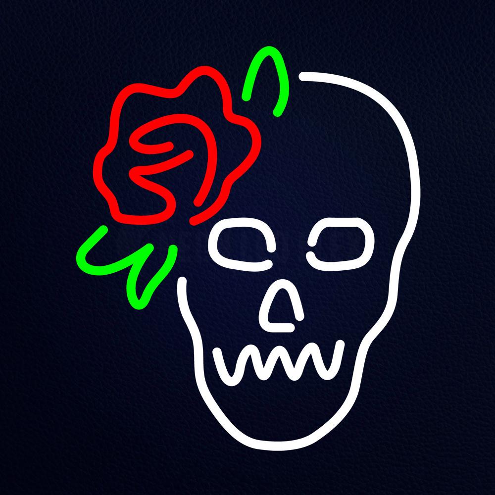 Sugar Skull With Rose Glass Neon Flex Sign