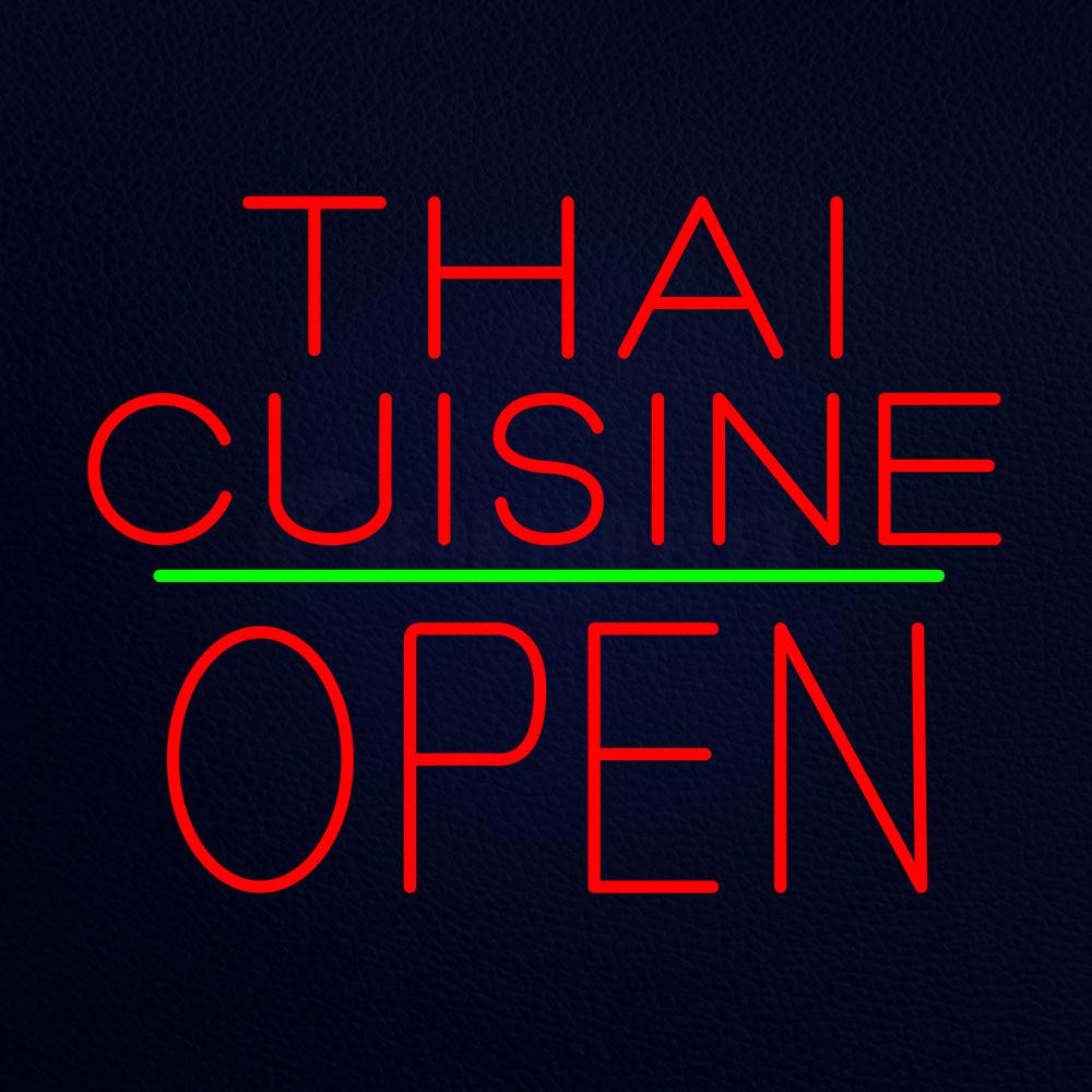 Thai Cuisine Block Open Green Line Neon Flex Sign