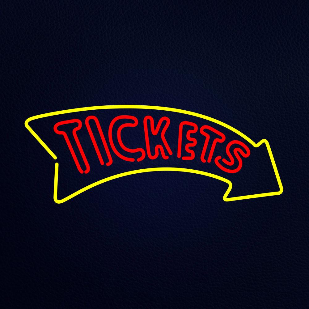 Tickets With Yellow Arrow Neon Flex Sign