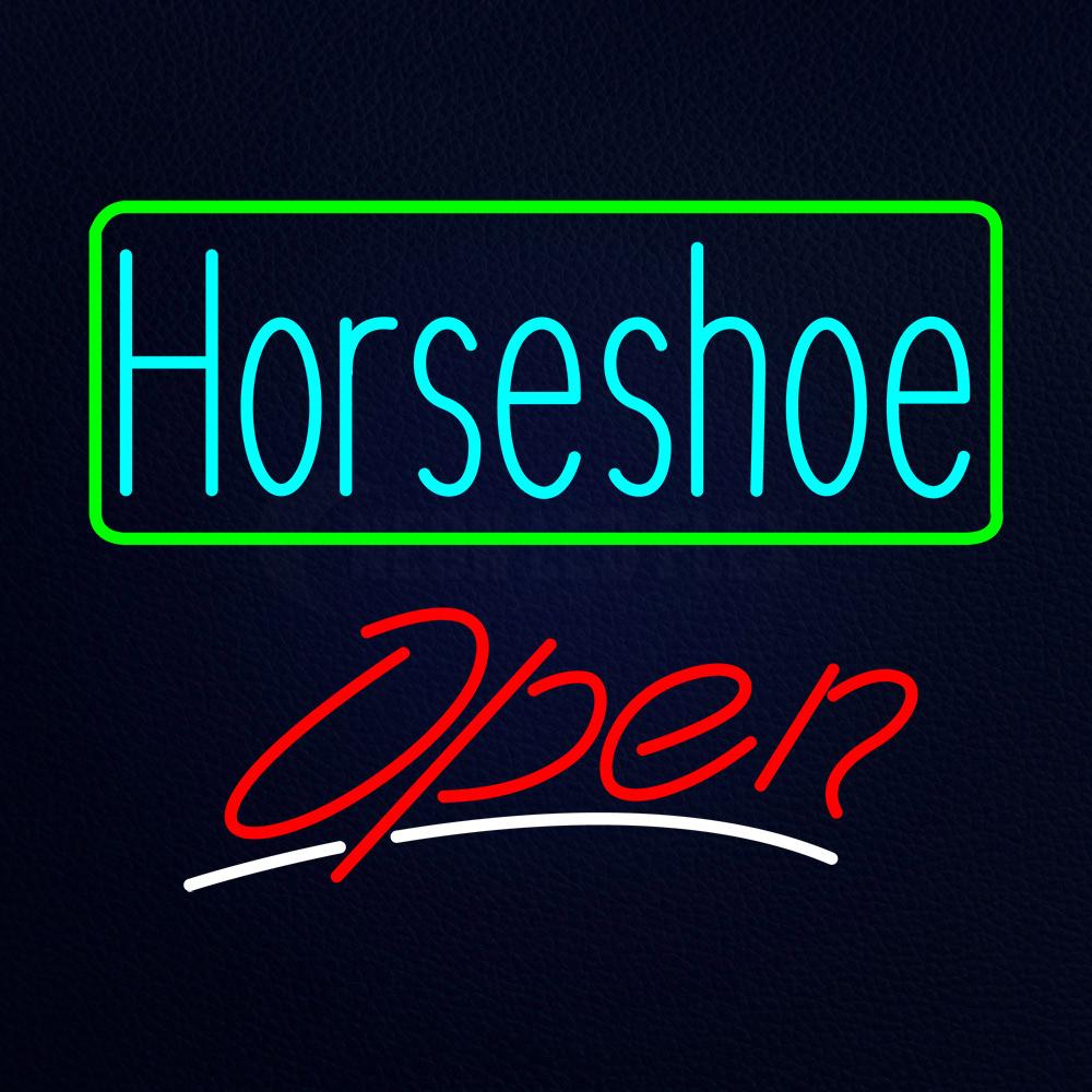 Turquoise Horseshoe Open With Border Neon Flex Sign