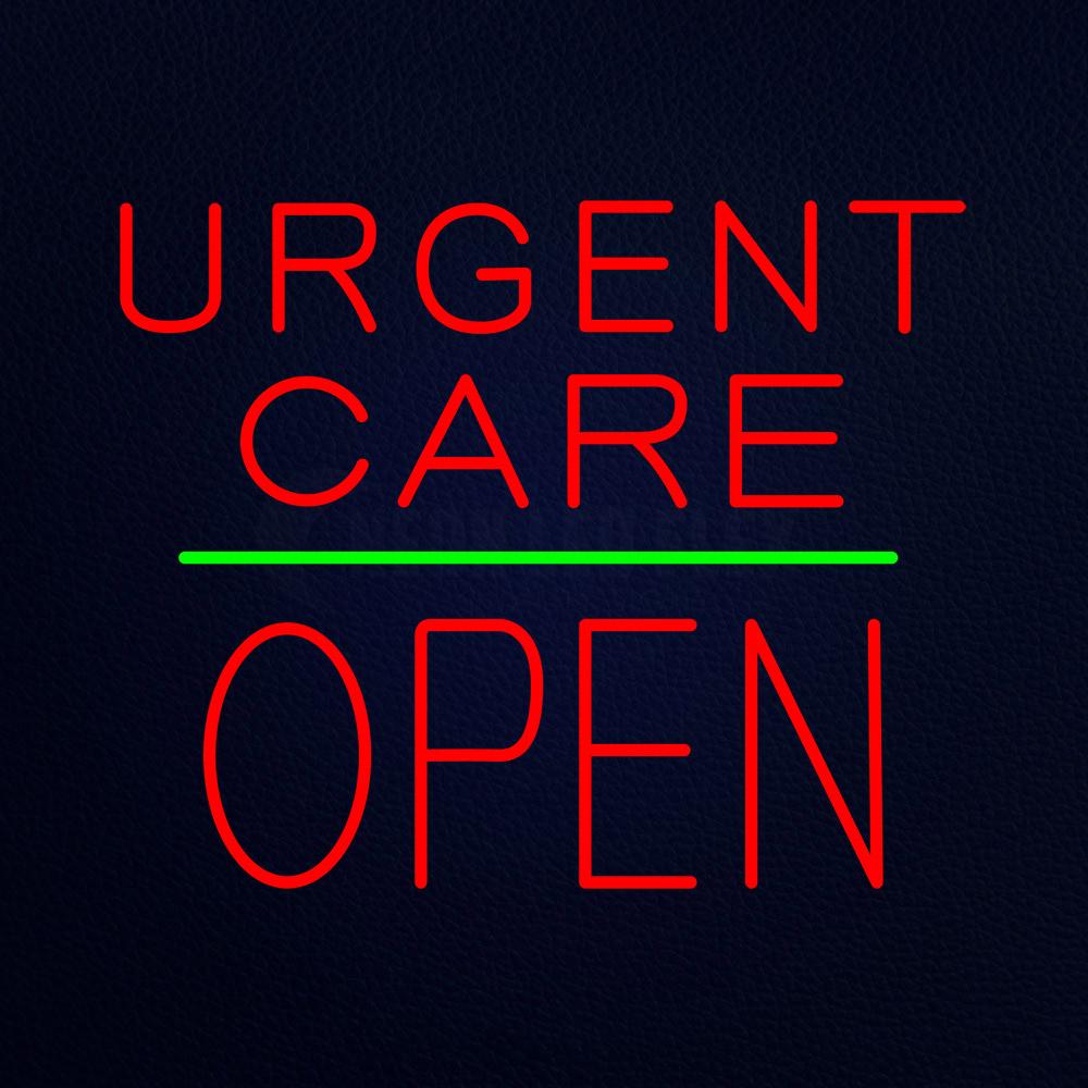 Urgent Care Block Open Green Line Neon Flex Sign