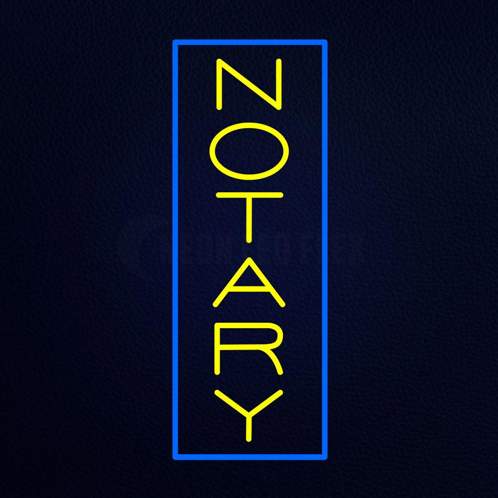 Vertical Yellow Notary Blue Border Neon Flex Sign