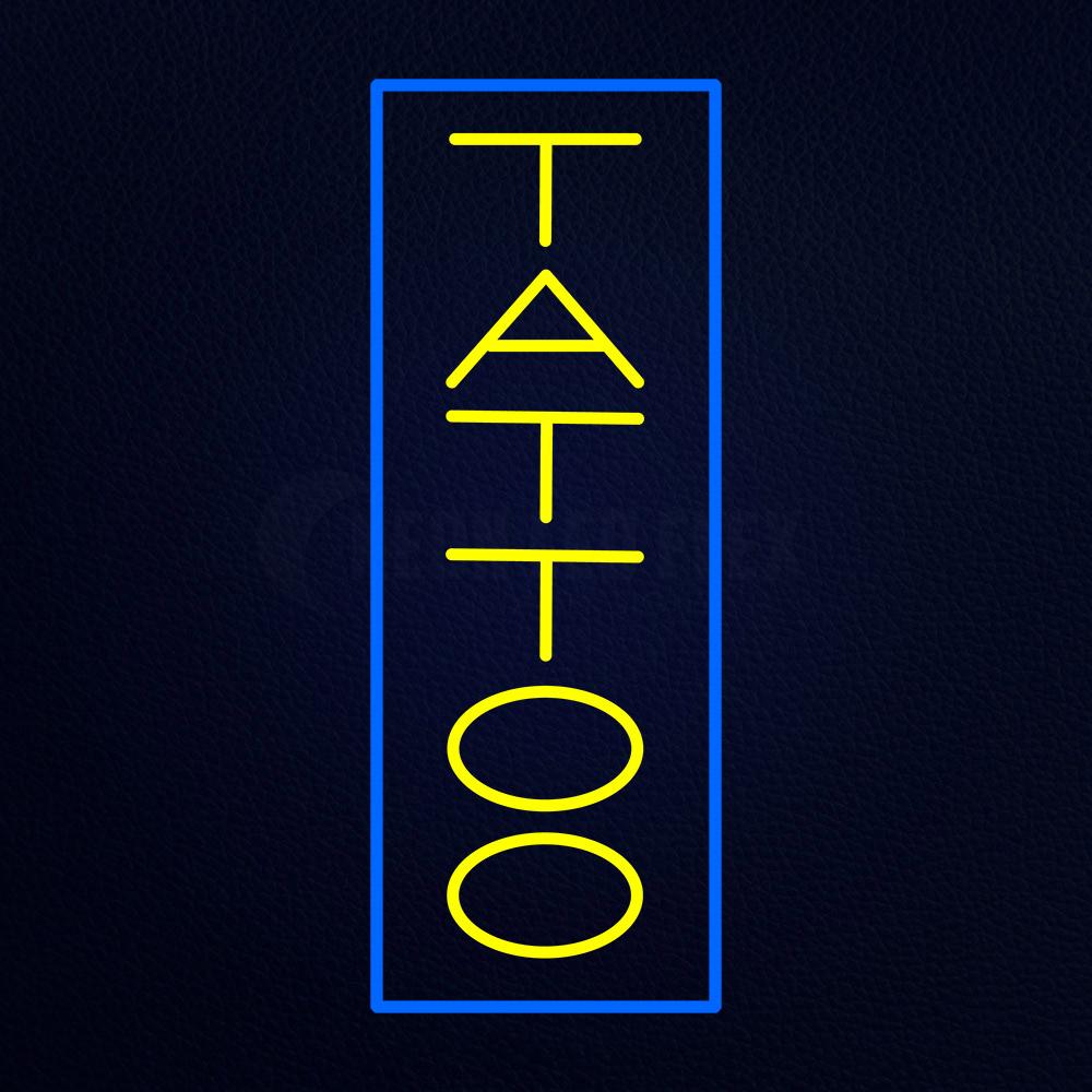 Vertical Yellow Tattoo Blue Border Neon Flex Sign