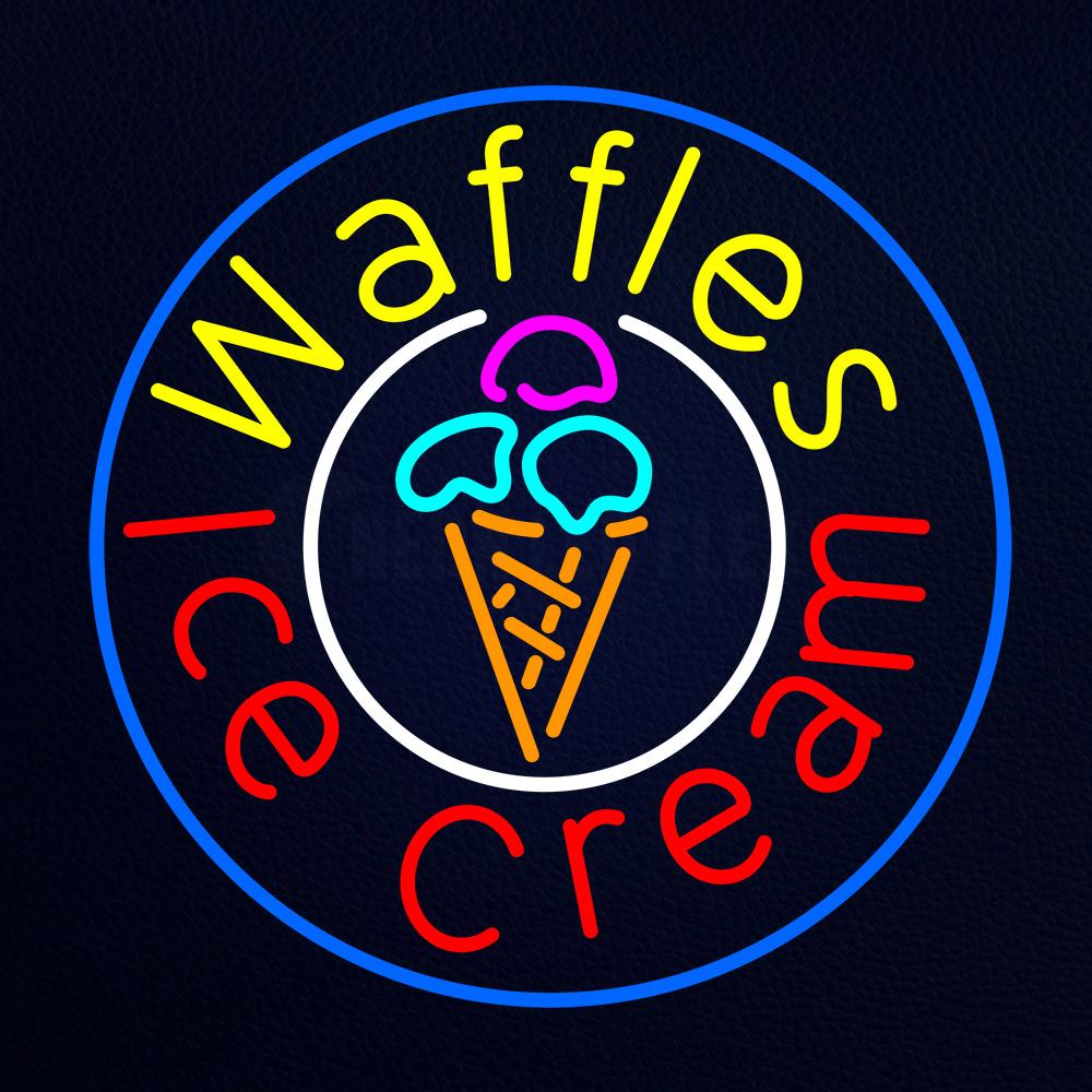 Waffles and Icecream Circle Neon Flex Sign