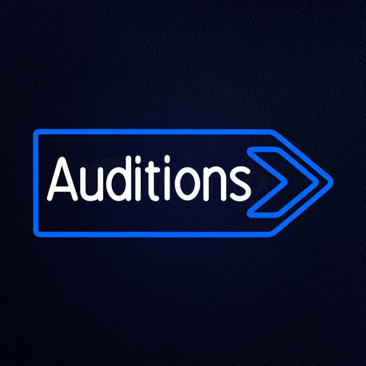 White Auditions With Arrow Neon Flex Sign