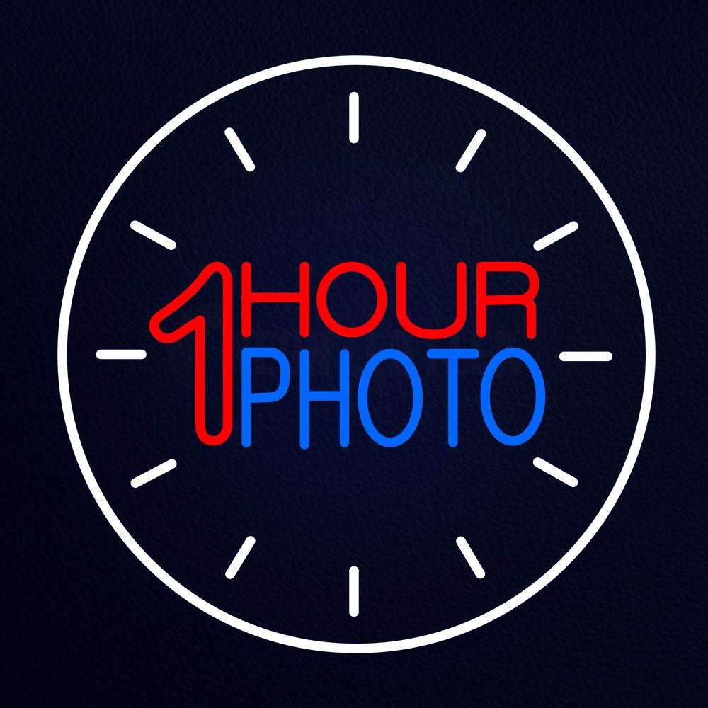 White Circle With 1 Hour Photo Neon Flex Sign