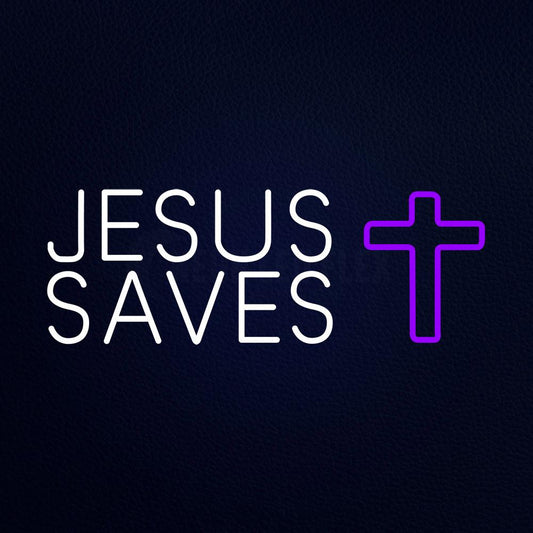 White Jesus Saves Purple Cross Neon Flex Sign