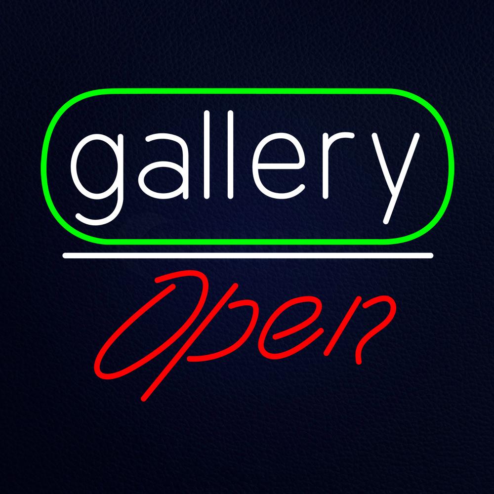 White Letters Gallery With Open Neon Flex Sign