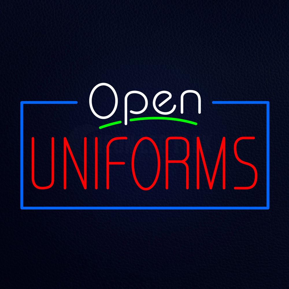 White Open Uniforms Blue Border Neon Flex Sign