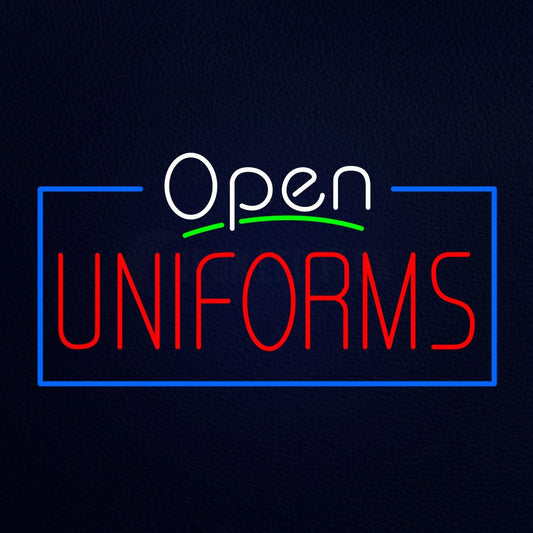 White Open Uniforms Blue Border Neon Flex Sign