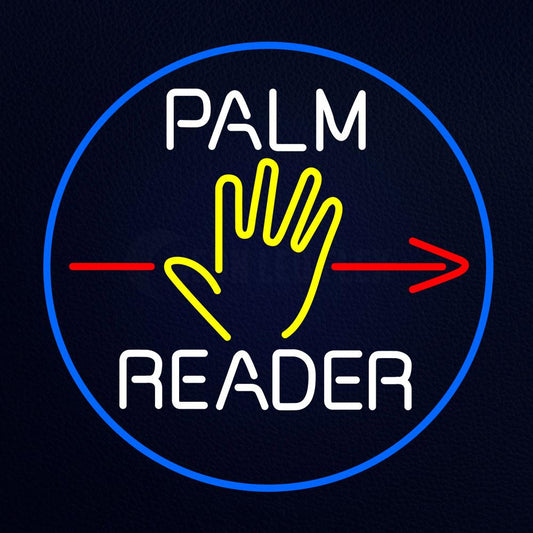 White Palm Reader Red Arrow Blue Border Neon Flex Sign