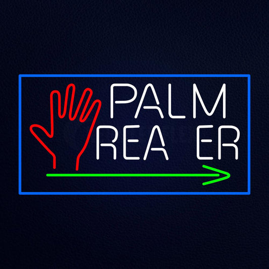 White Palm Reader With Green Arrow Neon Flex Sign