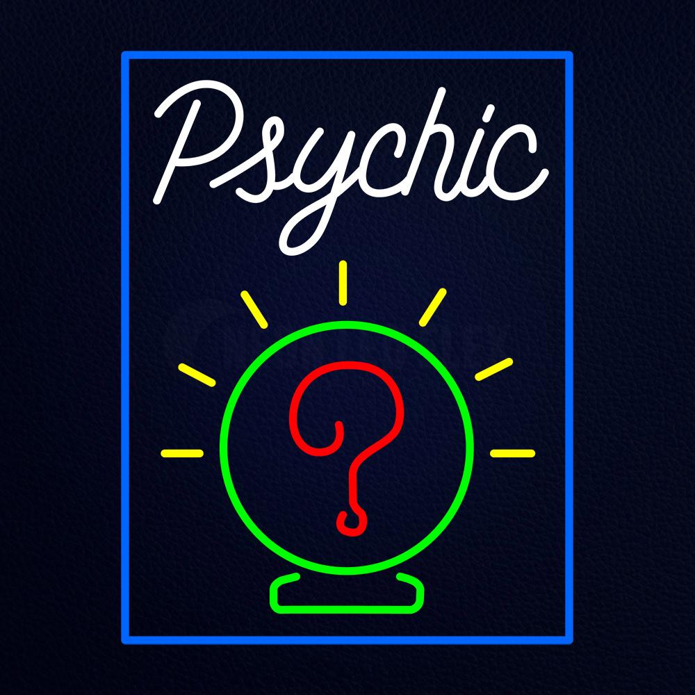 White Psychic Blue Border Neon Flex Sign