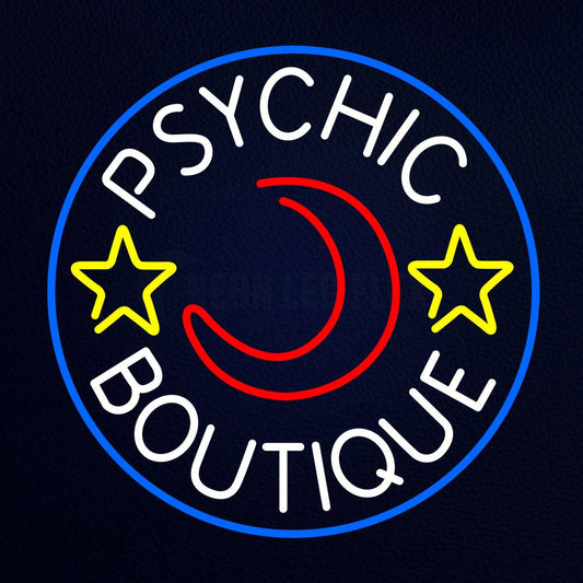 White Psychic Boutique Blue Border Neon Flex Sign