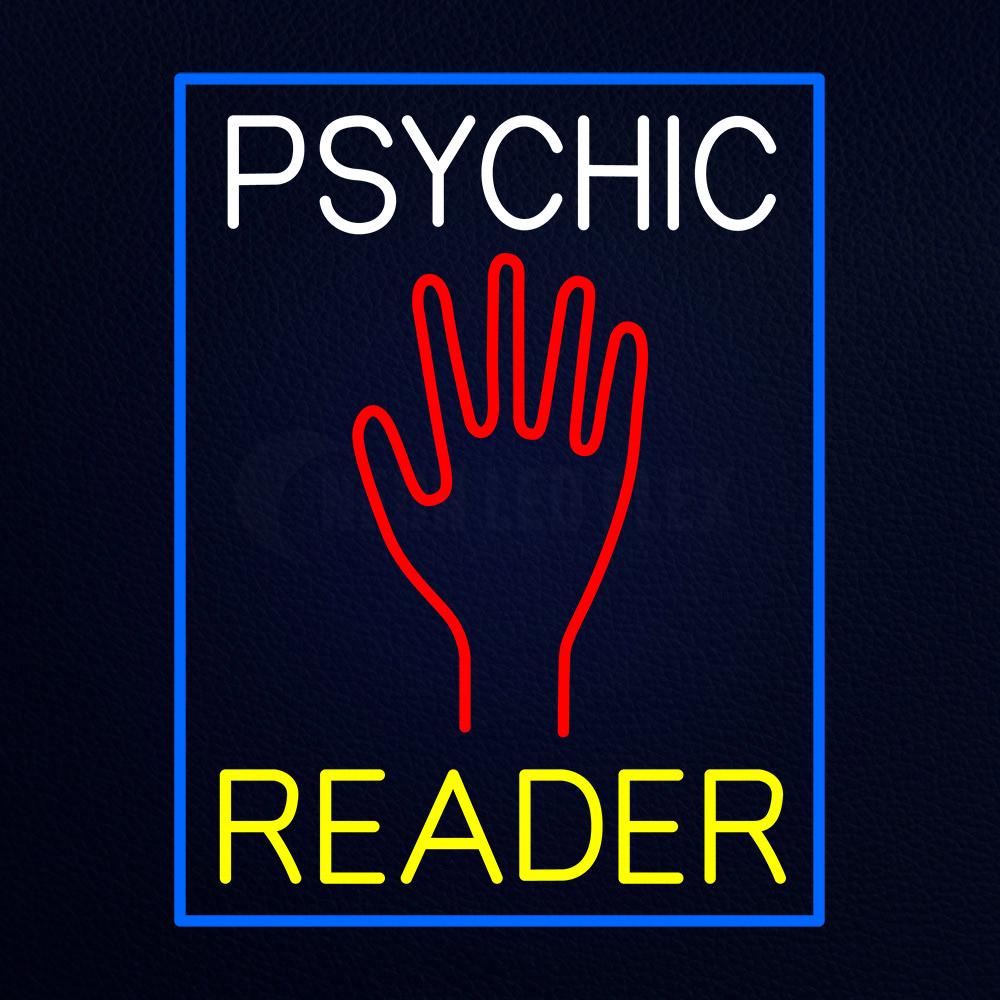 White Psychic Yellow Reader Blue Border Neon Flex Sign