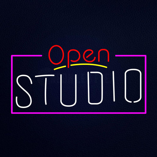 White Studio With Border Open Neon Flex Sign