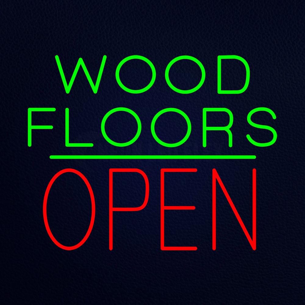 Wood Floors Block Open Green Line Neon Flex Sign