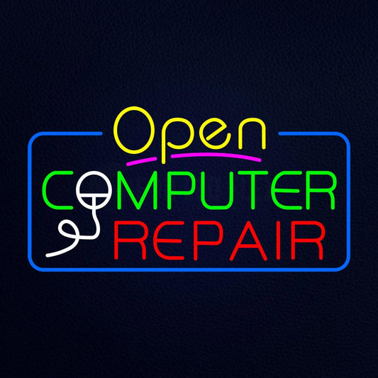 Yellow Open Computer Repair Neon Flex Sign