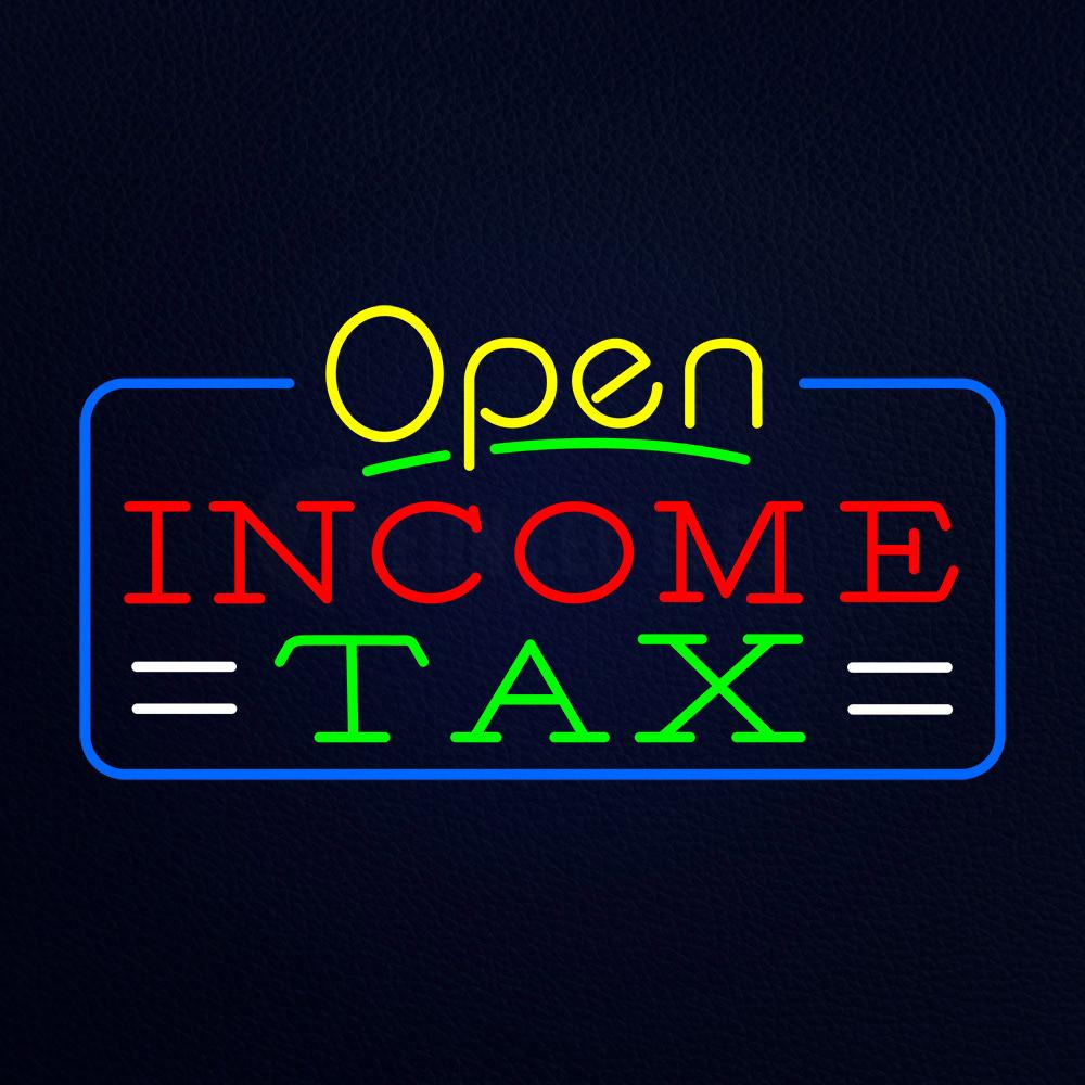 Yellow Open Income Tax Neon Flex Sign