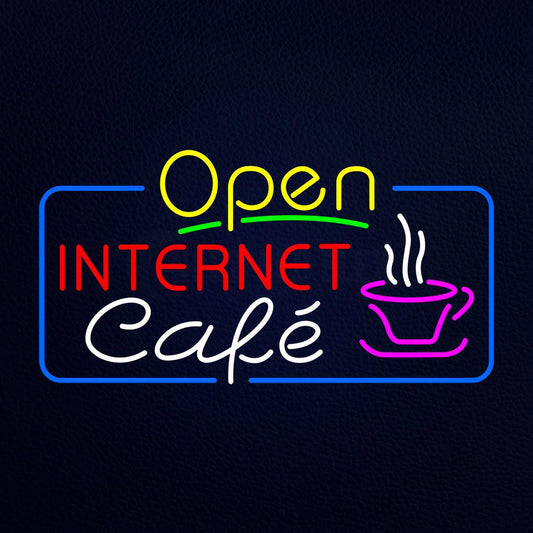 Yellow Open Internet Cafe Neon Flex Sign