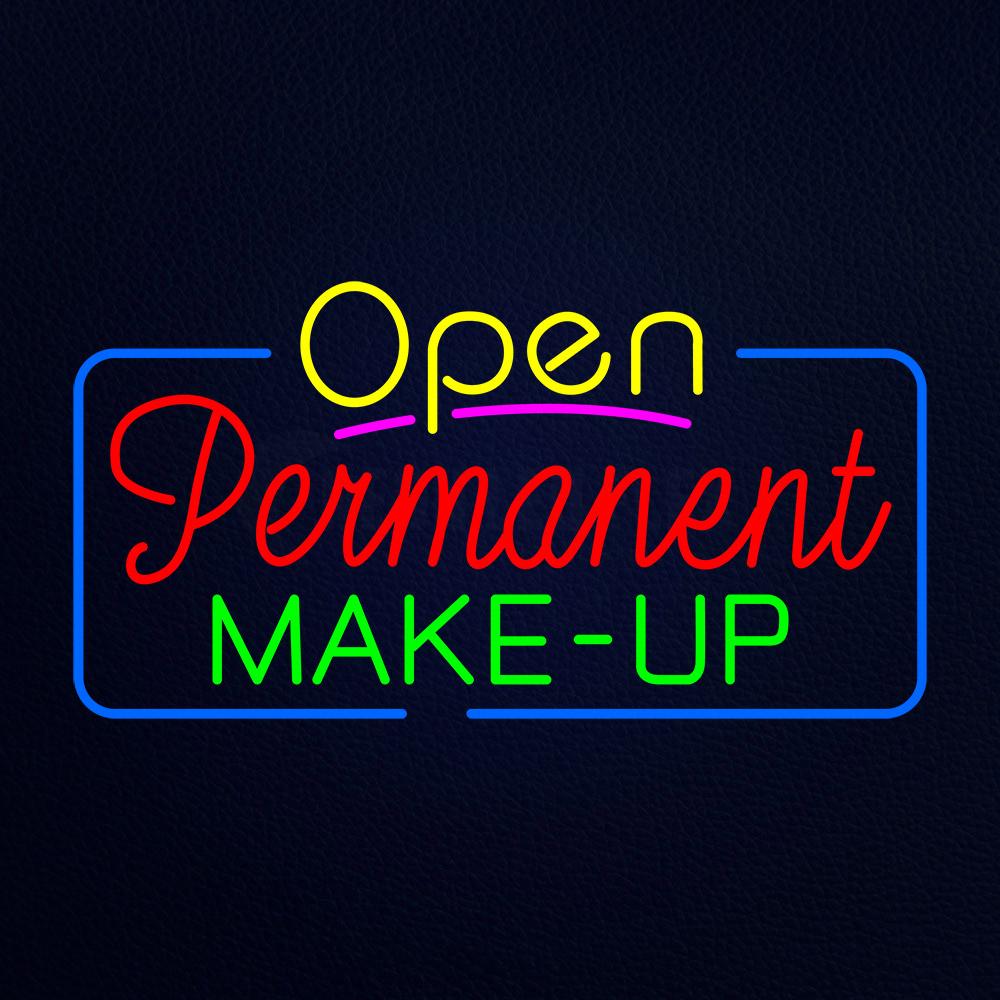 Yellow Open Permanent Make Up Blue Border Neon Flex Sign