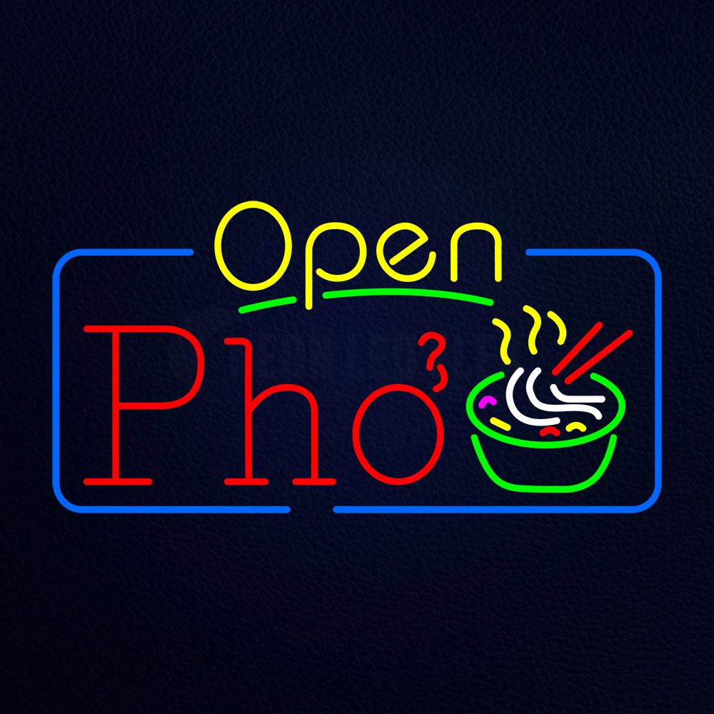 Yellow Open Pho With Blue Border Neon Flex Sign