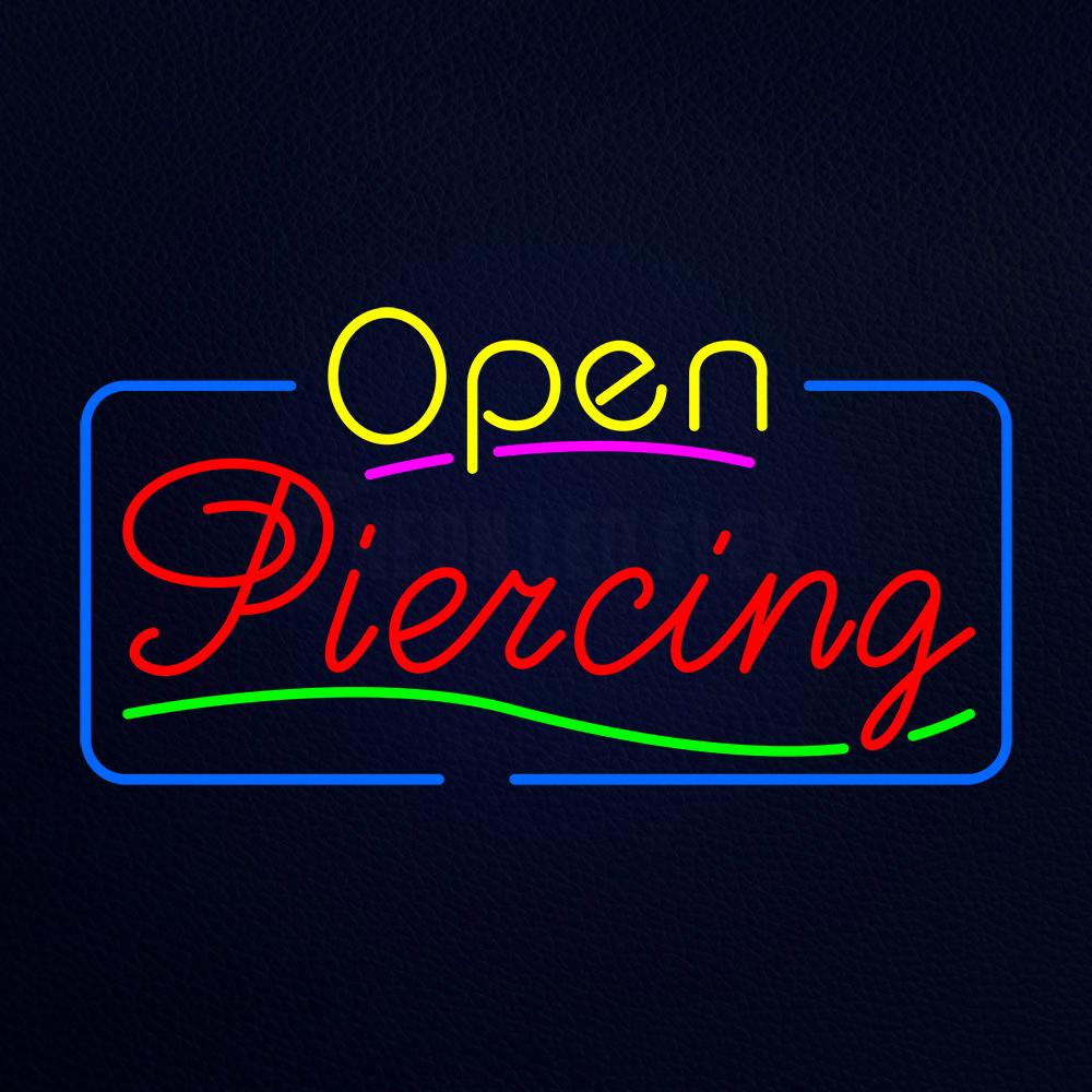 Yellow Open Piercing Blue Border Neon Flex Sign