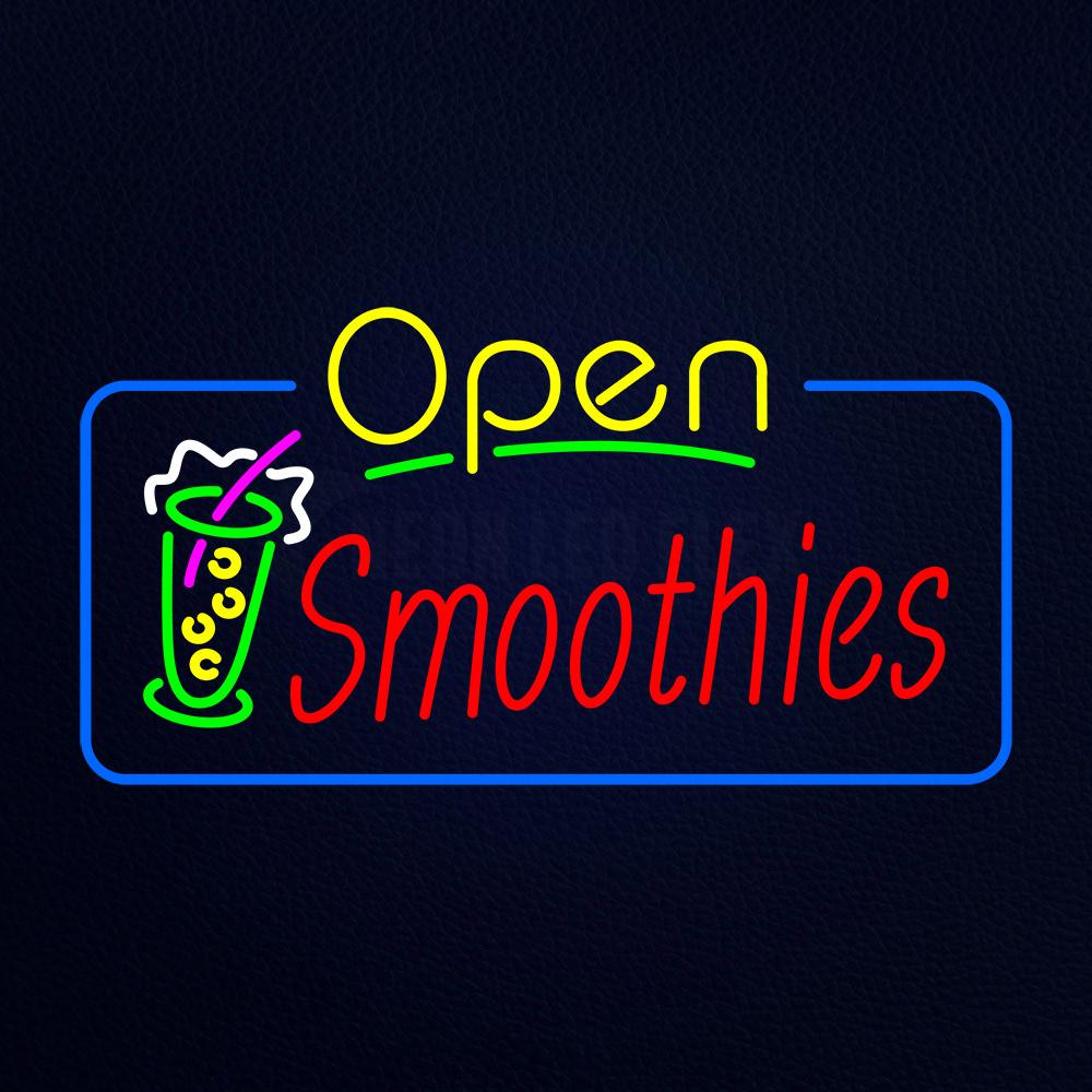 Yellow Open Smoothies With Glass Neon Flex Sign