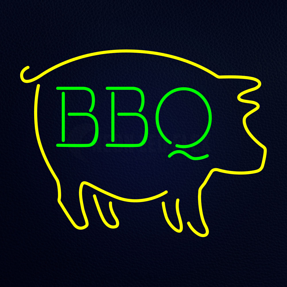 Yellow Pig Green BBQ Neon Sign