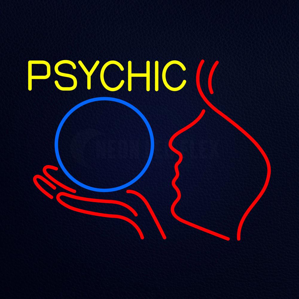 Yellow Psychic and Psychic Crystal Logo With White Border Neon Flex Sign