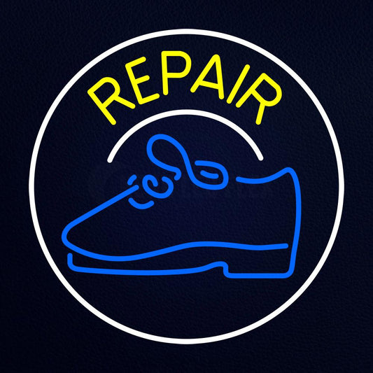 Yellow Repair Shoe With Border Neon Flex Sign