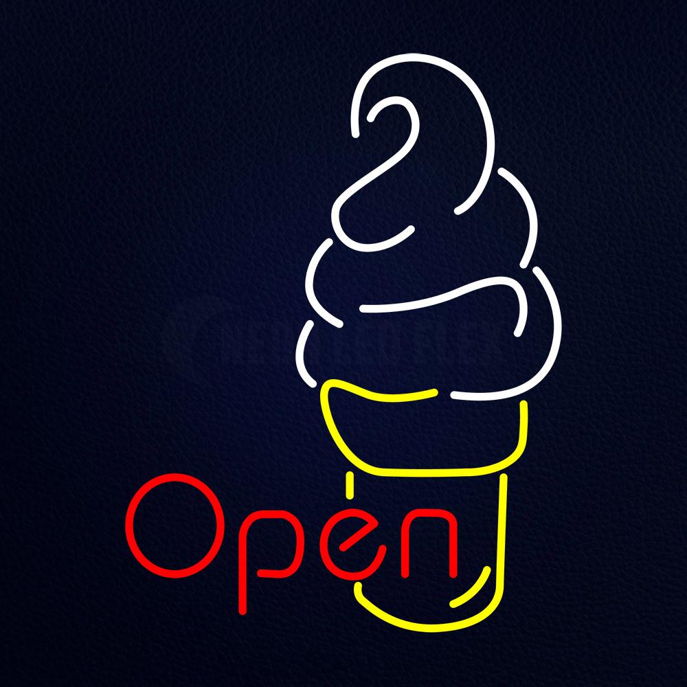 Yellow White Ice Cream Open Logo Neon Flex Sign